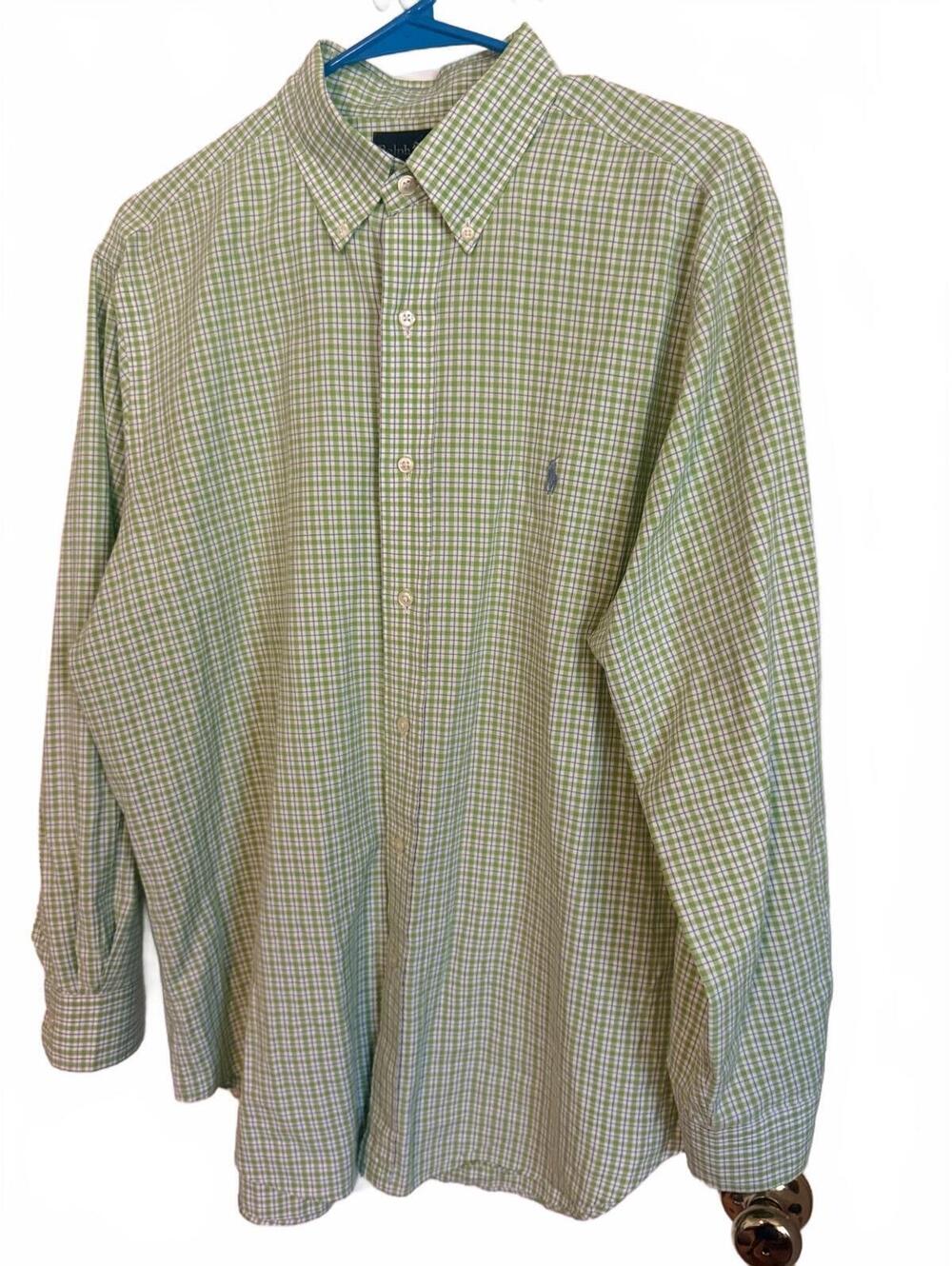 Vintage Ralph Lauren Classic Fit Green Plaid Button-Down Shirt Size 17-35